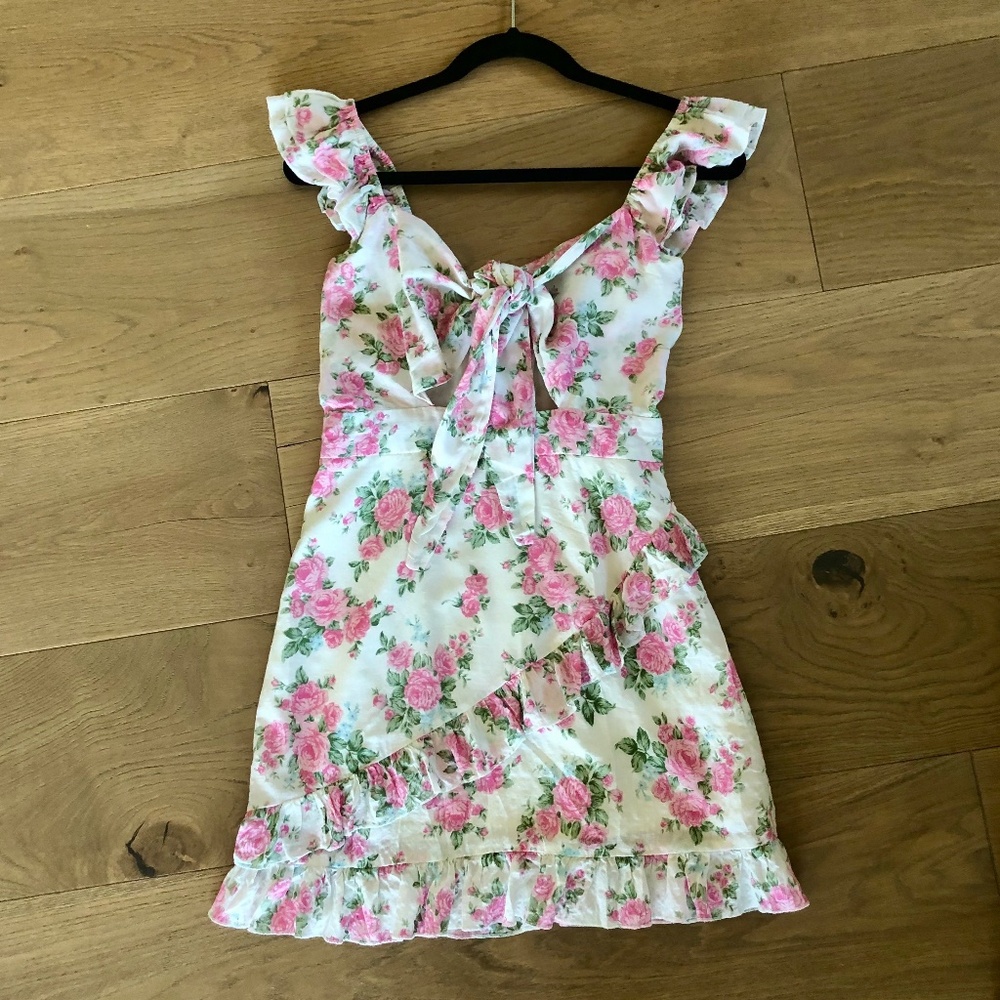 Pink and White Floral Front tie Dress